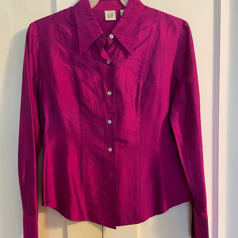 Vintage 90’s Dupioni Silk Blouse In Hot Pink size M